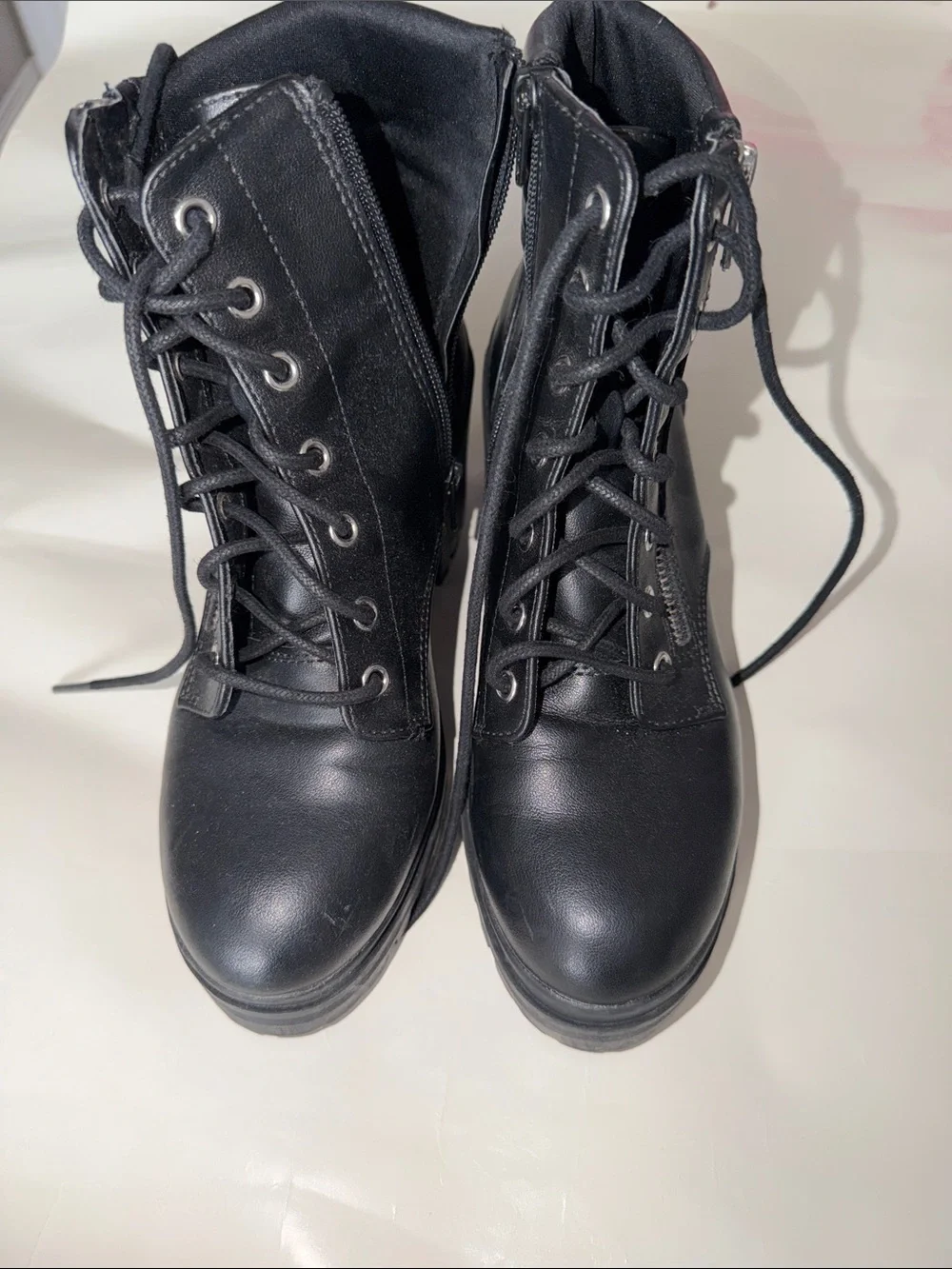 No Boundaries Black Lace-Up Studded Chunky Heel Combat Boots - Picture 2 of 8